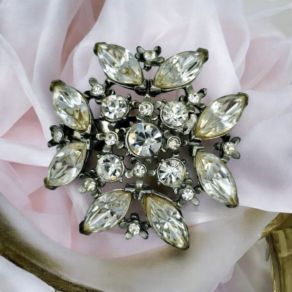 Vintage Regal Brooch Crystal Snowflake Art Deco Rhinestone Estate Jewelry Pin